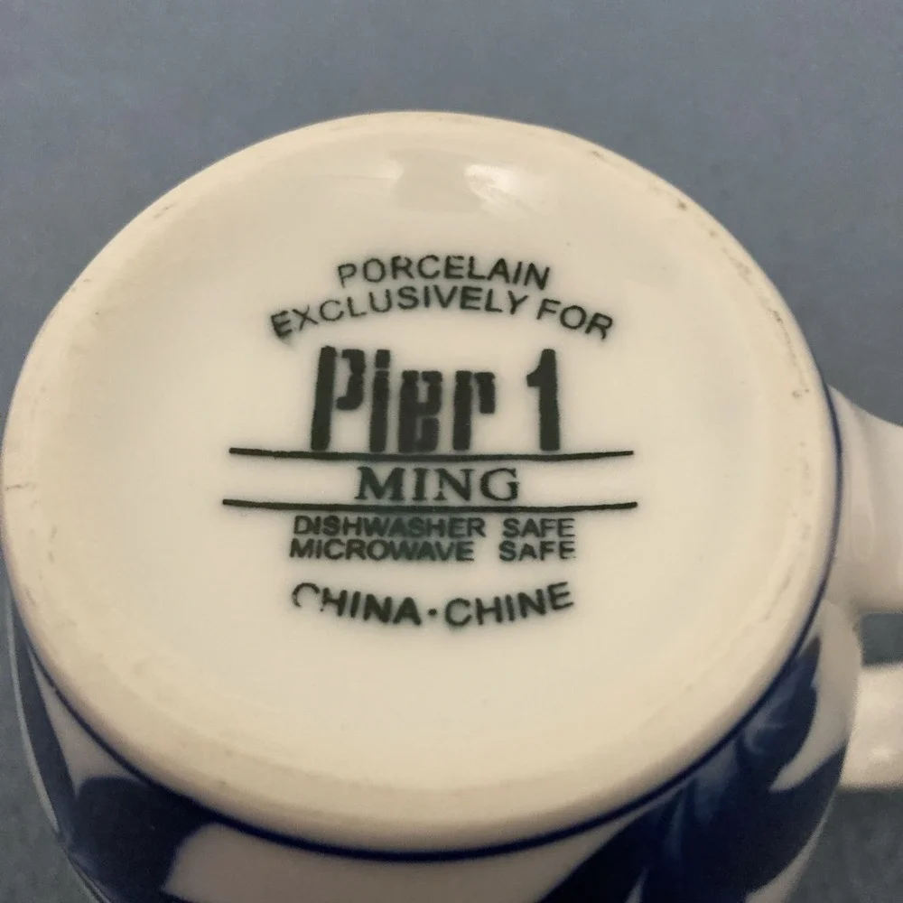 Pier 1 Ming Blue & White Floral Porcelain Coffee Mug